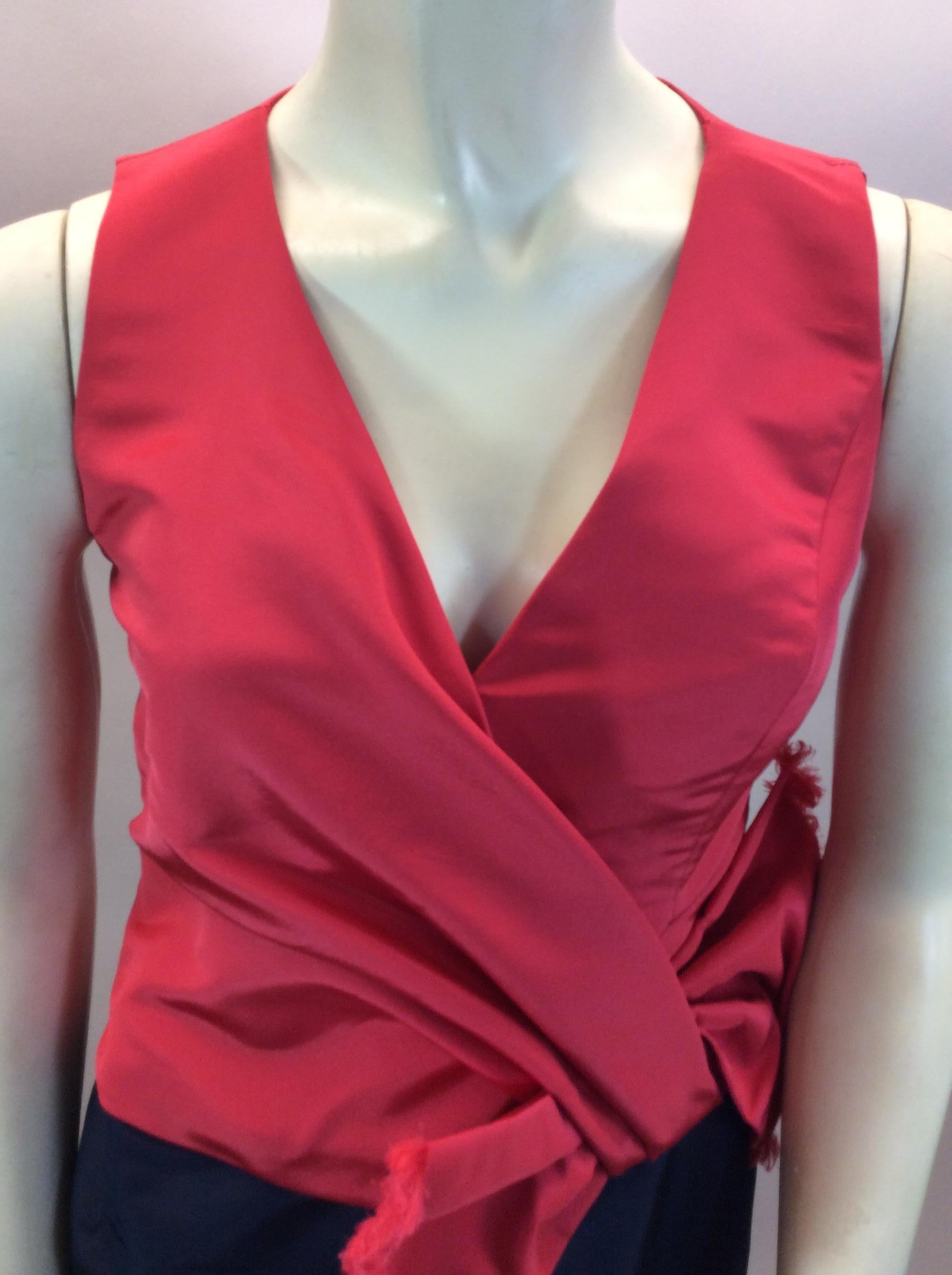 Women's Carolina Herrera Red and Navy Blue Formal Gown For Sale