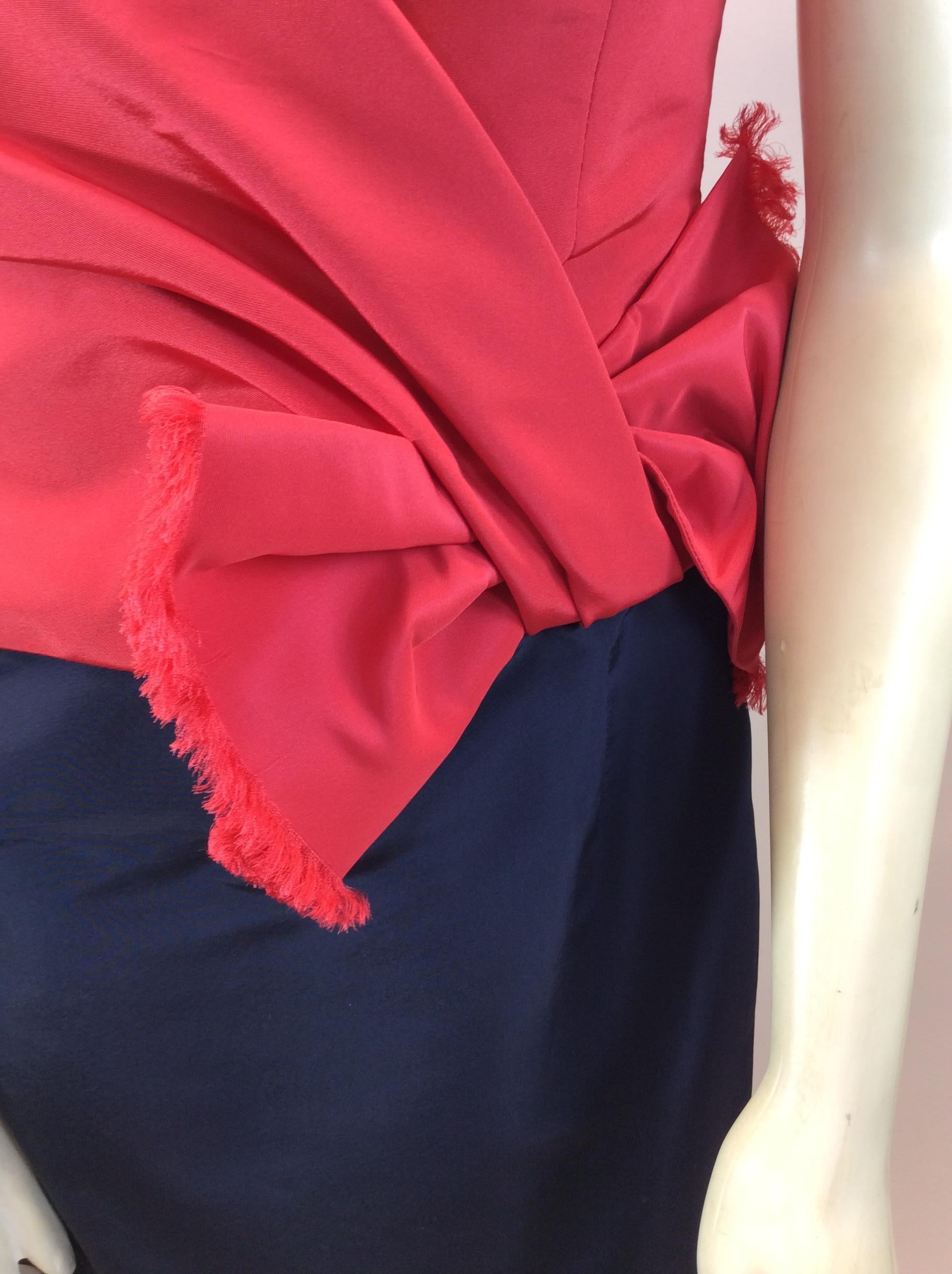 Carolina Herrera Red and Navy Blue Formal Gown For Sale 1