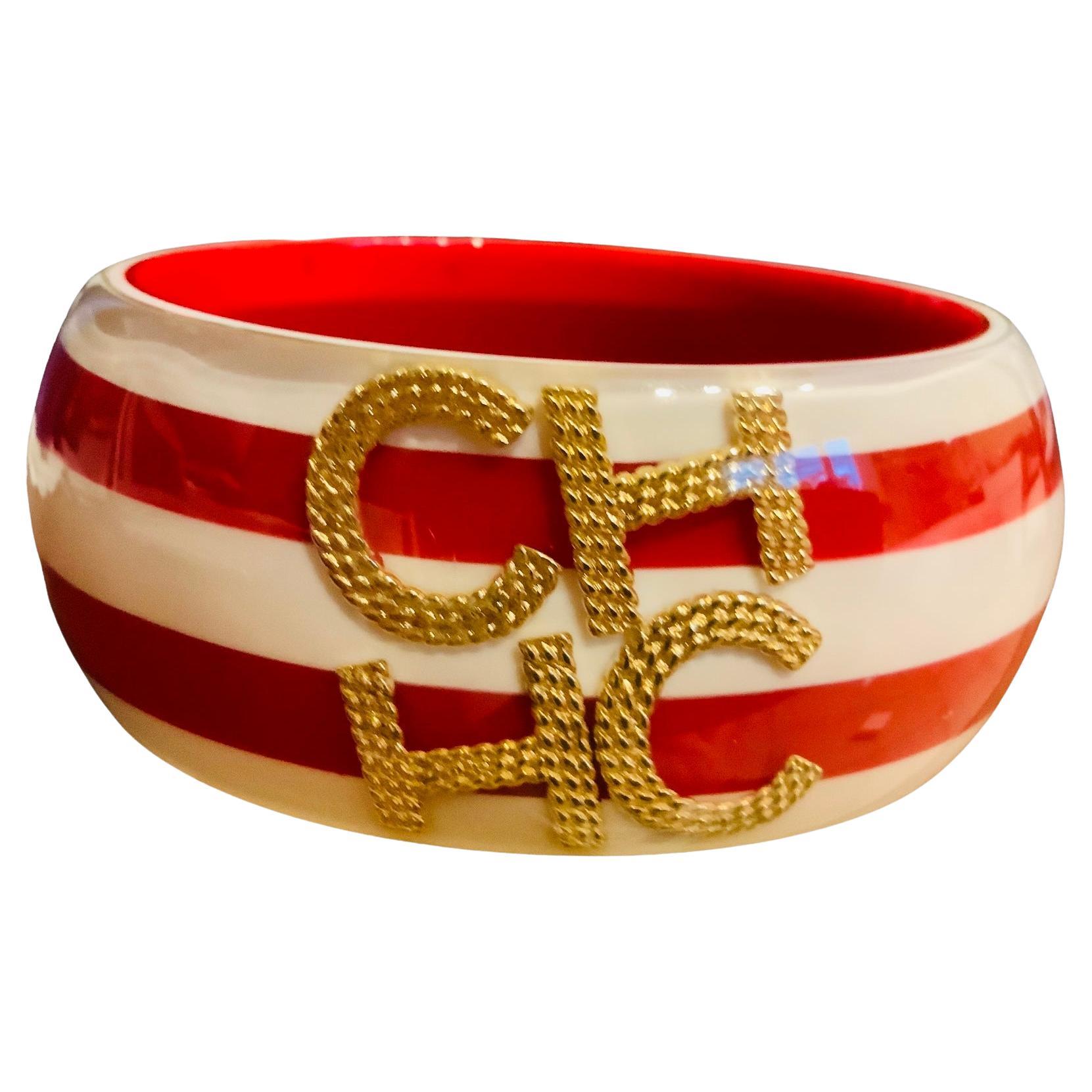 Carolina Herrera Red and White Resin Bangle For Sale