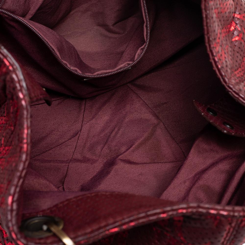 Carolina Herrera Red/Burgundy Monogram Leather Chain Tote 3
