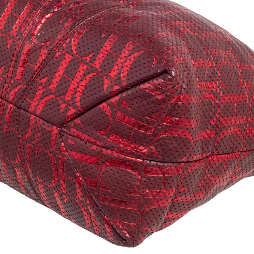 Carolina Herrera Red/Burgundy Monogram Leather Chain Tote 1