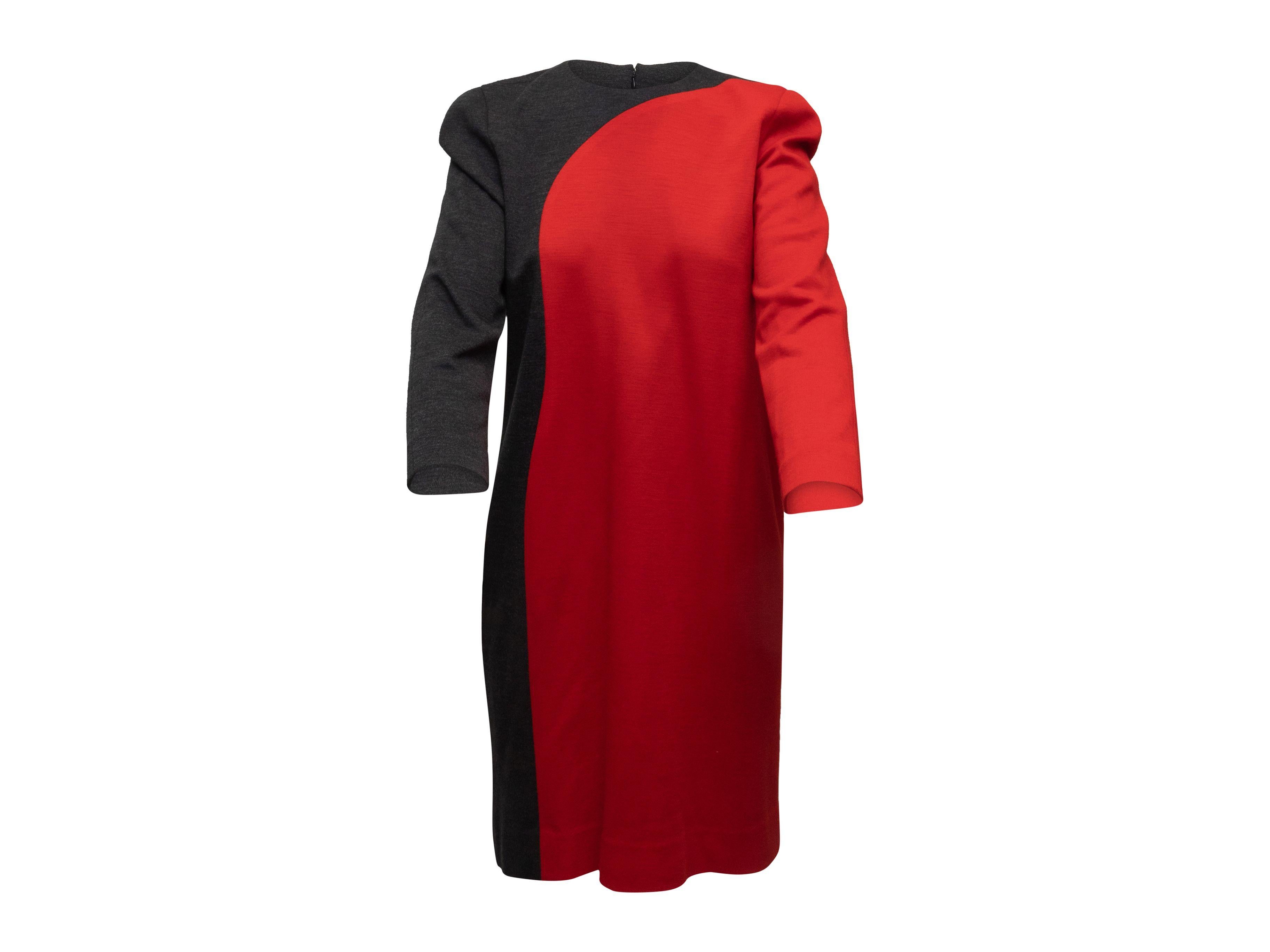 Carolina Herrera Red & Charcoal Color Block Dress In Good Condition In New York, NY