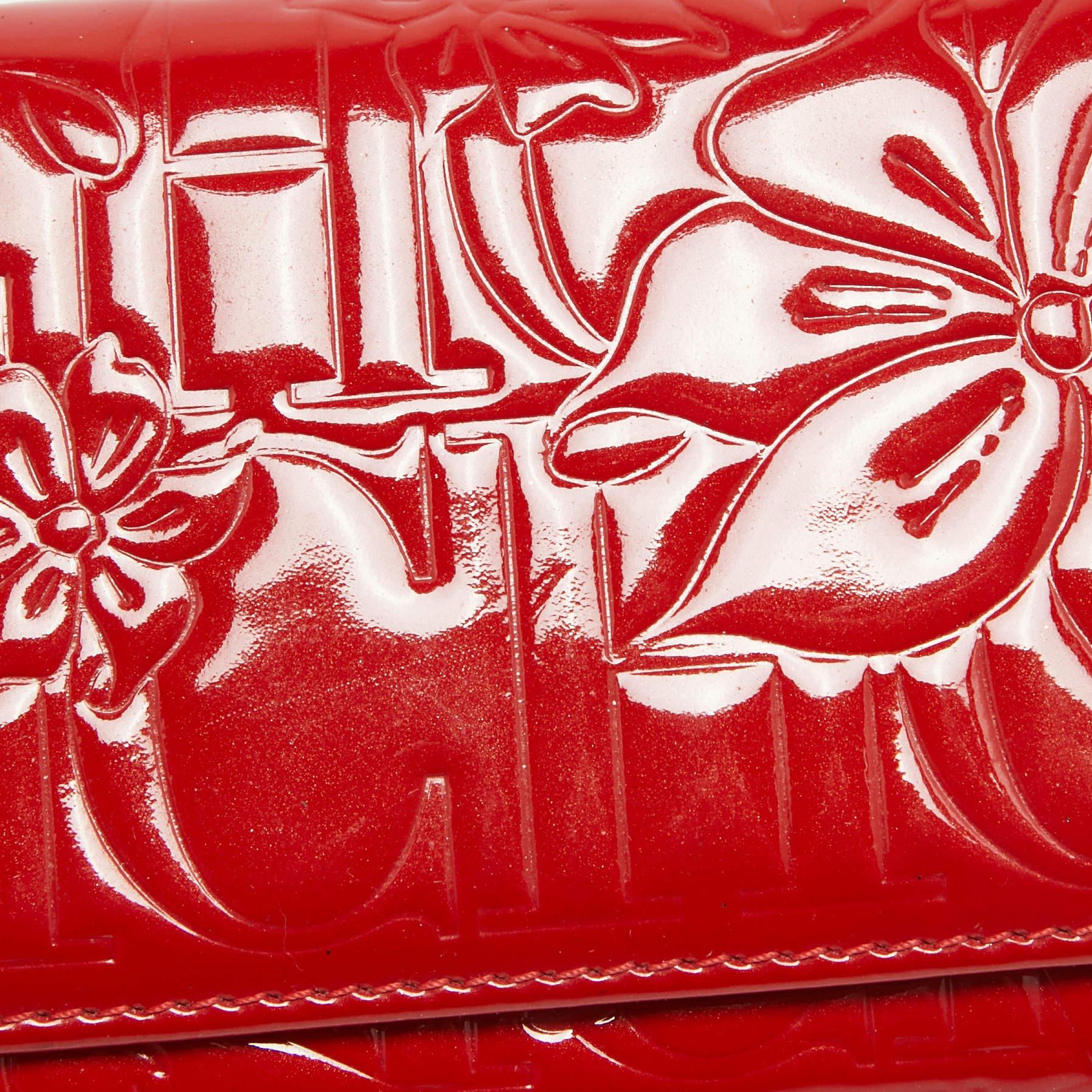 Carolina Herrera Red Embossed Patent Leather Flap Continental Wallet 1