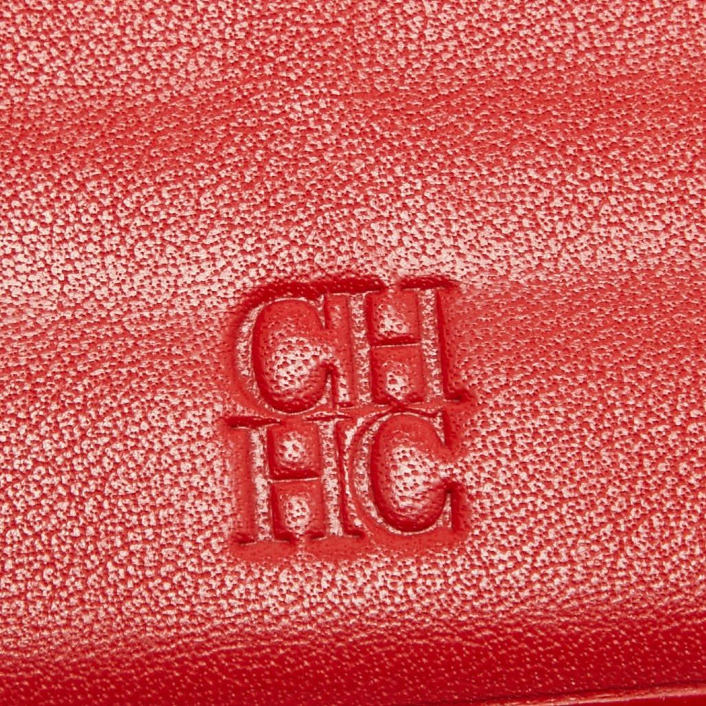 Carolina Herrera Red Embossed Patent Leather Flap Continental Wallet 4
