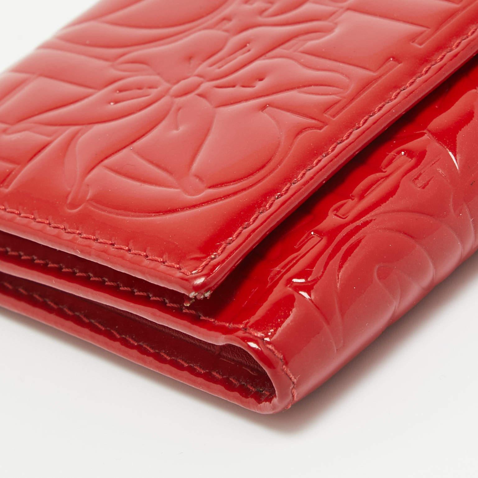 Carolina Herrera Red Embossed Patent Leather Flap Continental Wallet 5
