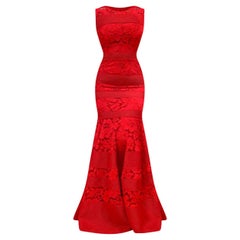 CAROLINA HERRERA RED LACE LONG Dress EU 38 