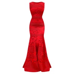 CAROLINA HERRERA ROTES SCHWARZES LANGES Kleid EU 38