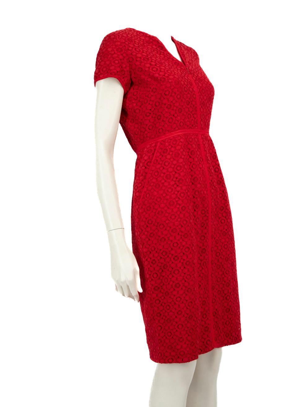 CONDITION is Very good. Hardly any visible wear to dress is evident on this used Carolina Herrera designer resale item.



Details


Red

Lace

Dress

Knee length

Front and back zip fastening

Short sleeves

2x Side pockets





Made in