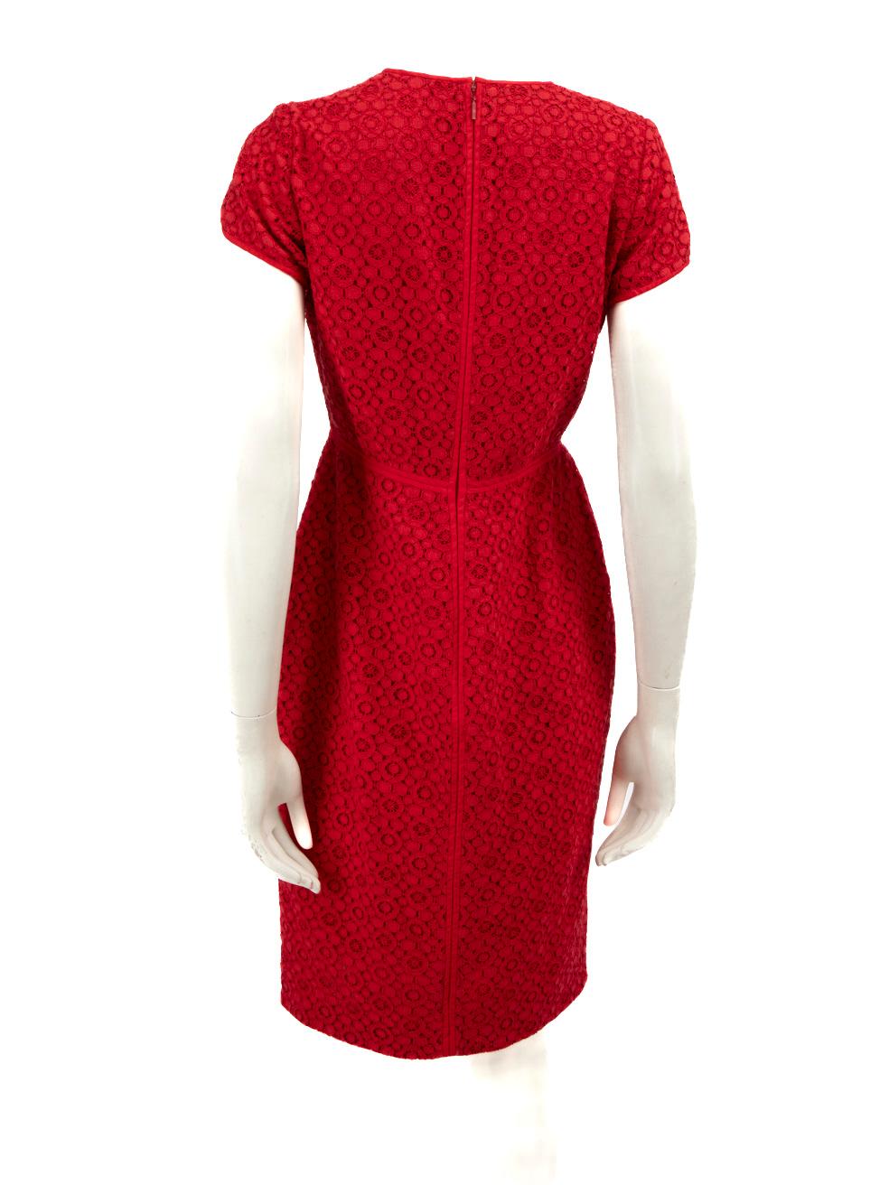 Carolina Herrera Red Lace Zip Front Dress Size M In Good Condition For Sale In London, GB