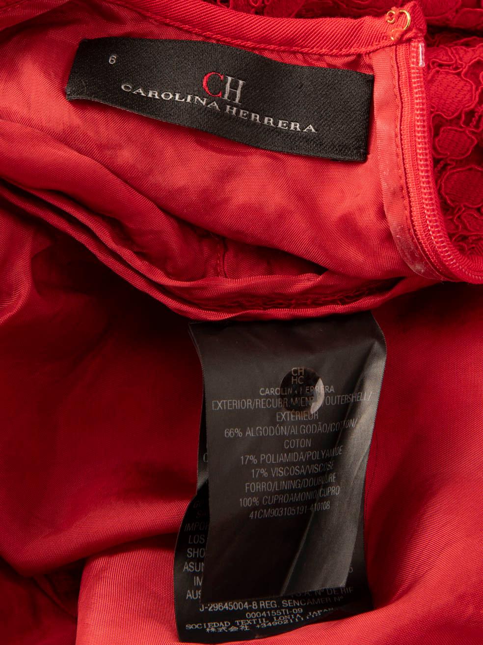 Carolina Herrera Red Lace Zip Front Dress Size M For Sale 1