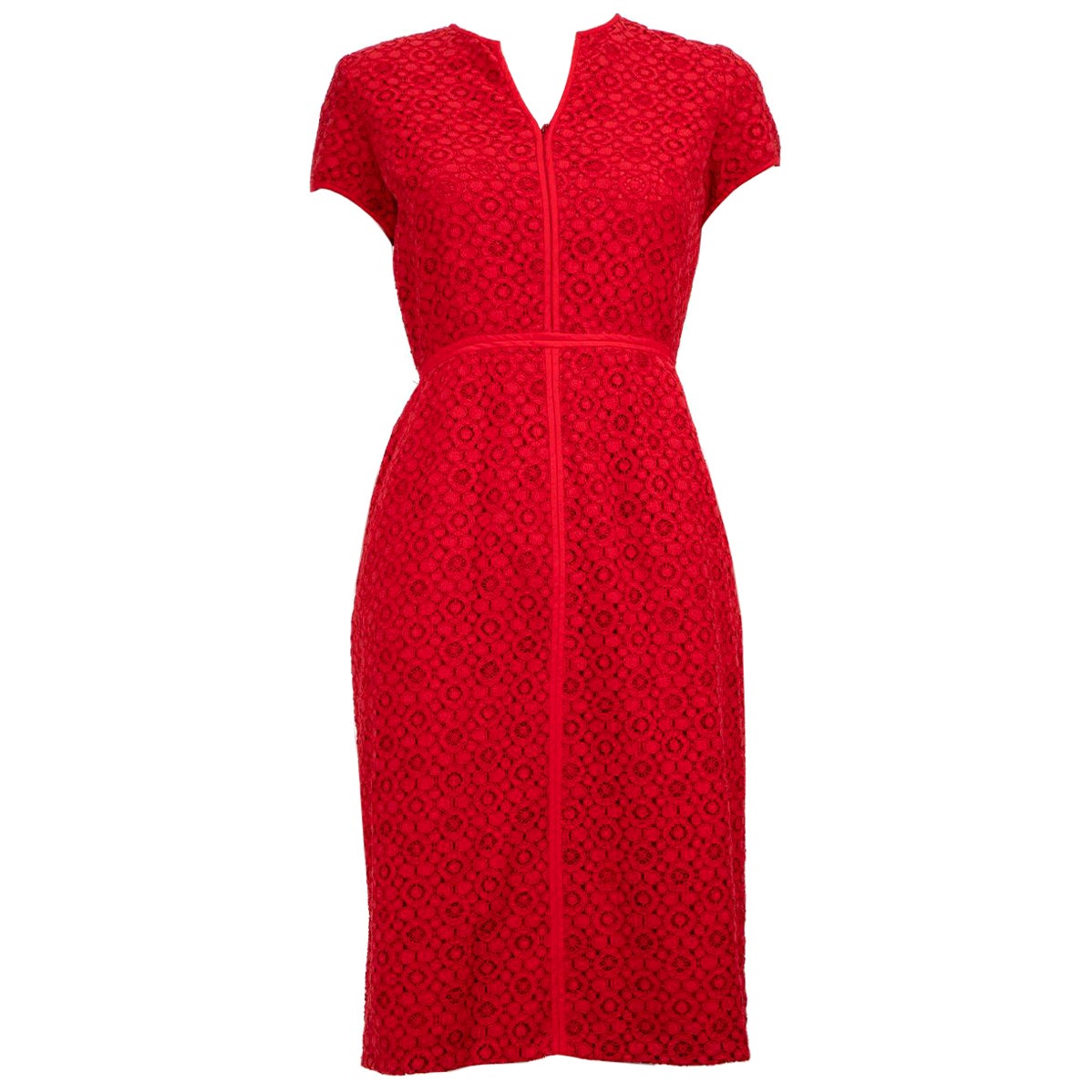 Carolina Herrera Red Lace Zip Front Dress Size M