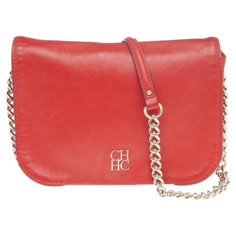 Carolina Herrera Red Leather Flap Chain Shoulder Bag at 1stDibs