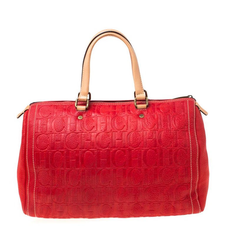 Carolina Herrera Red Leather Large Andy Boston Bag For Sale at 1stDibs