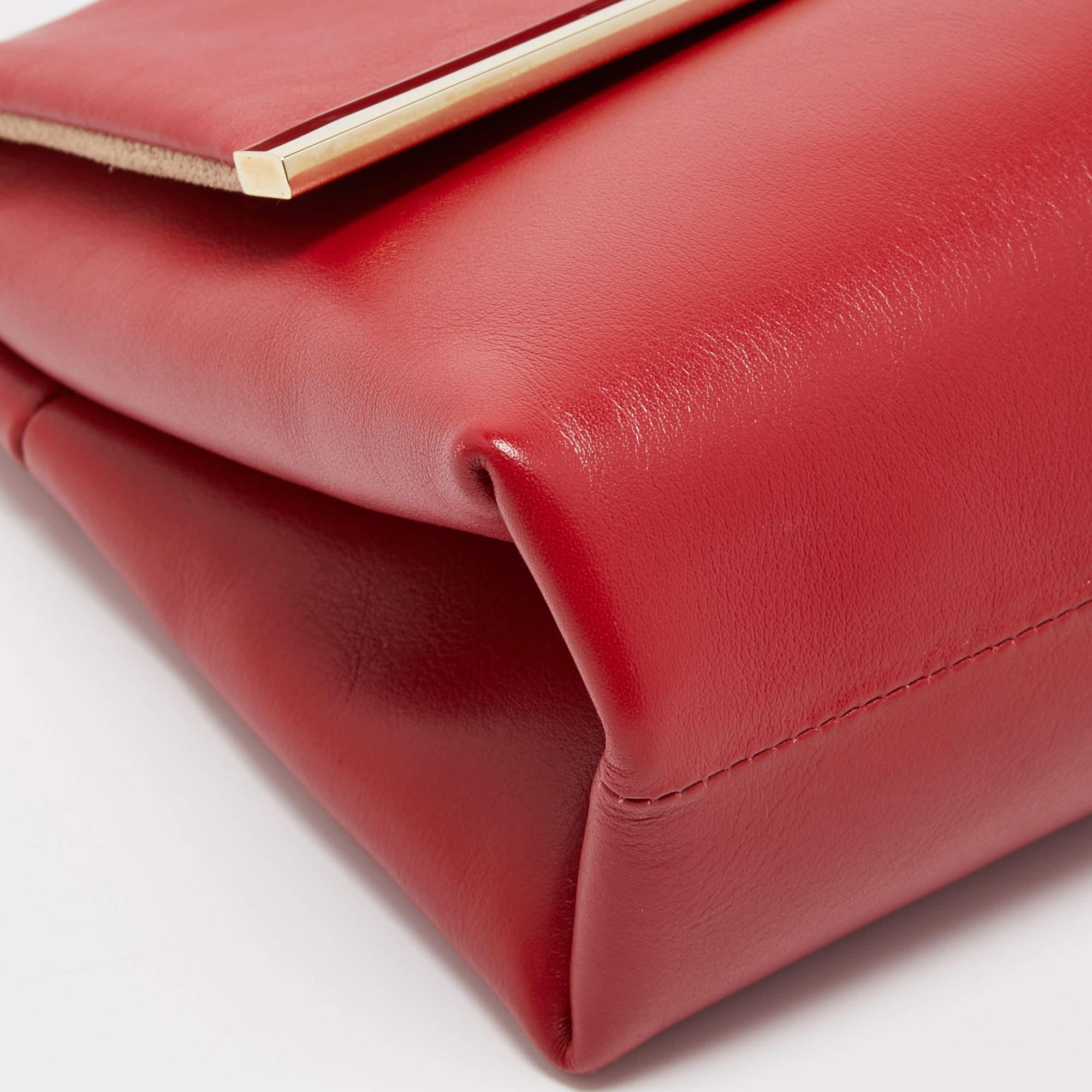 Carolina Herrera Red Leather Metal Bar Flap Top Handle Bag For Sale 6
