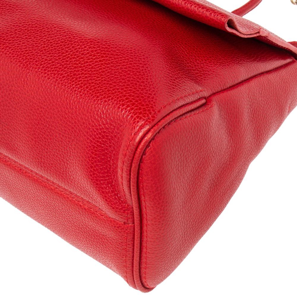 Carolina Herrera Red Leather Minuetto Flap Top Handle Bag 6