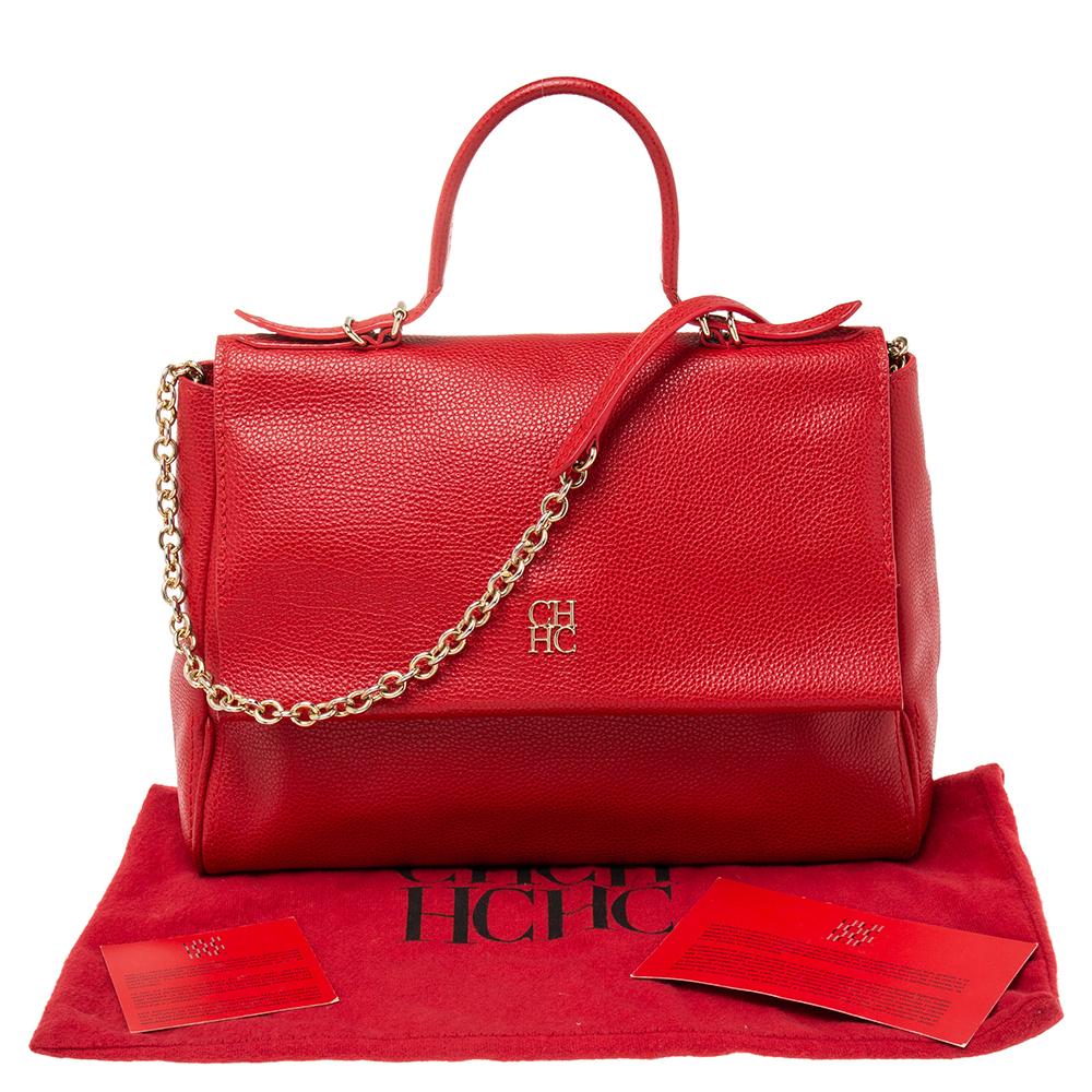 Carolina Herrera Red Leather Minuetto Flap Top Handle Bag 9