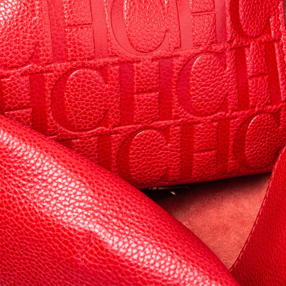 Women's Carolina Herrera Red Leather Minuetto Flap Top Handle Bag