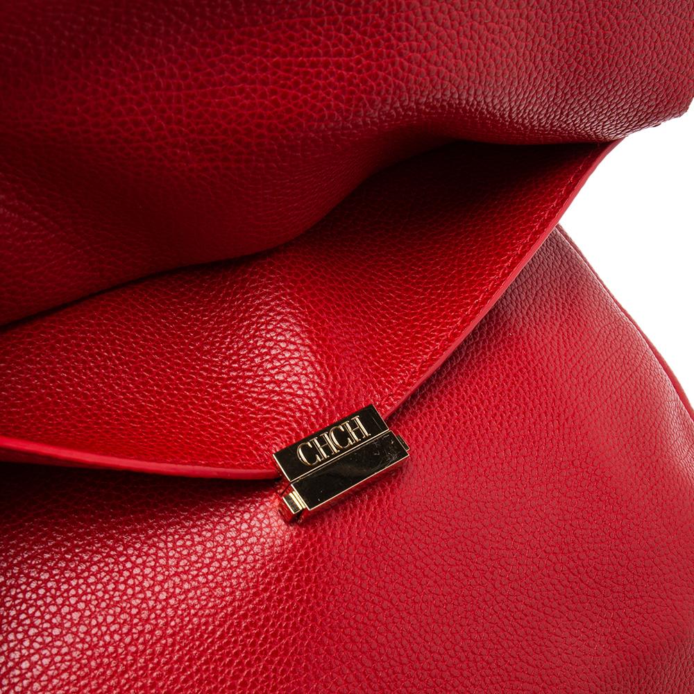 Carolina Herrera Red Leather Minuetto Flap Top Handle Bag 2