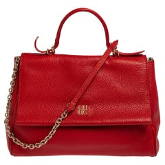 Carolina Herrera Red Leather Minuetto Flap Top Handle Bag