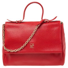 Carolina Herrera Red Leather Minuetto Flap Top Handle Bag