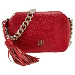 Carolina Herrera Red Leather Tassel Crossbody Bag
