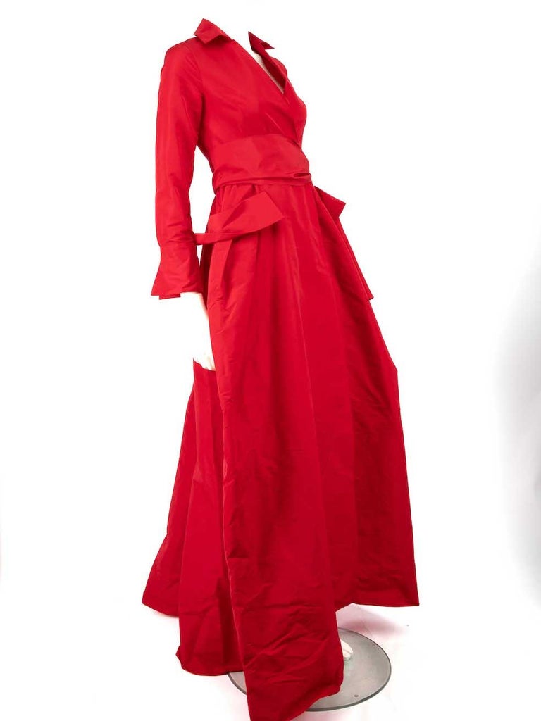 Carolina Herrera Red Maxi Long Sleeve Dress Size XXS at 1stDibs