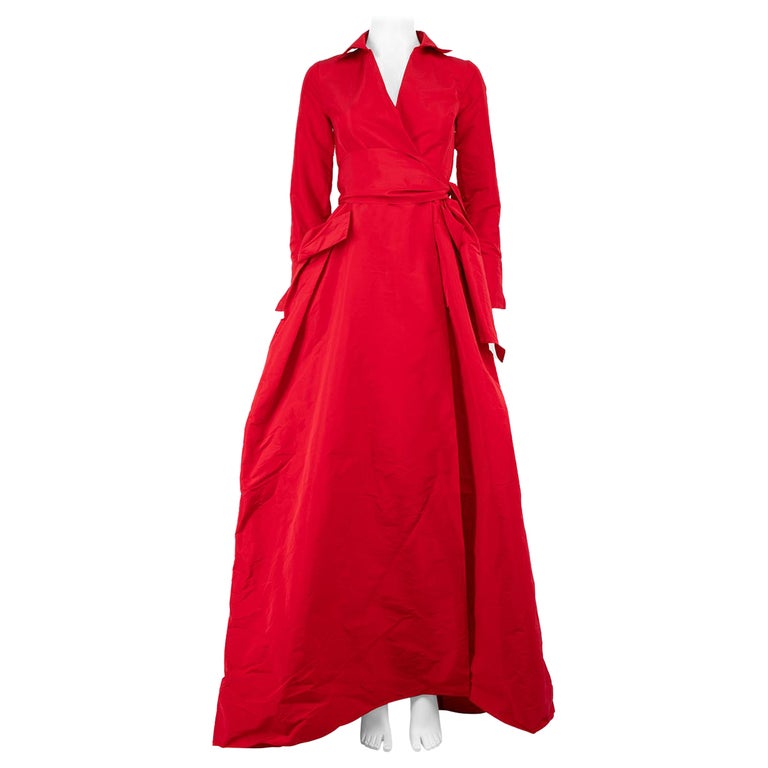Carolina Herrera Red Maxi Long Sleeve Dress Size XXS at 1stDibs