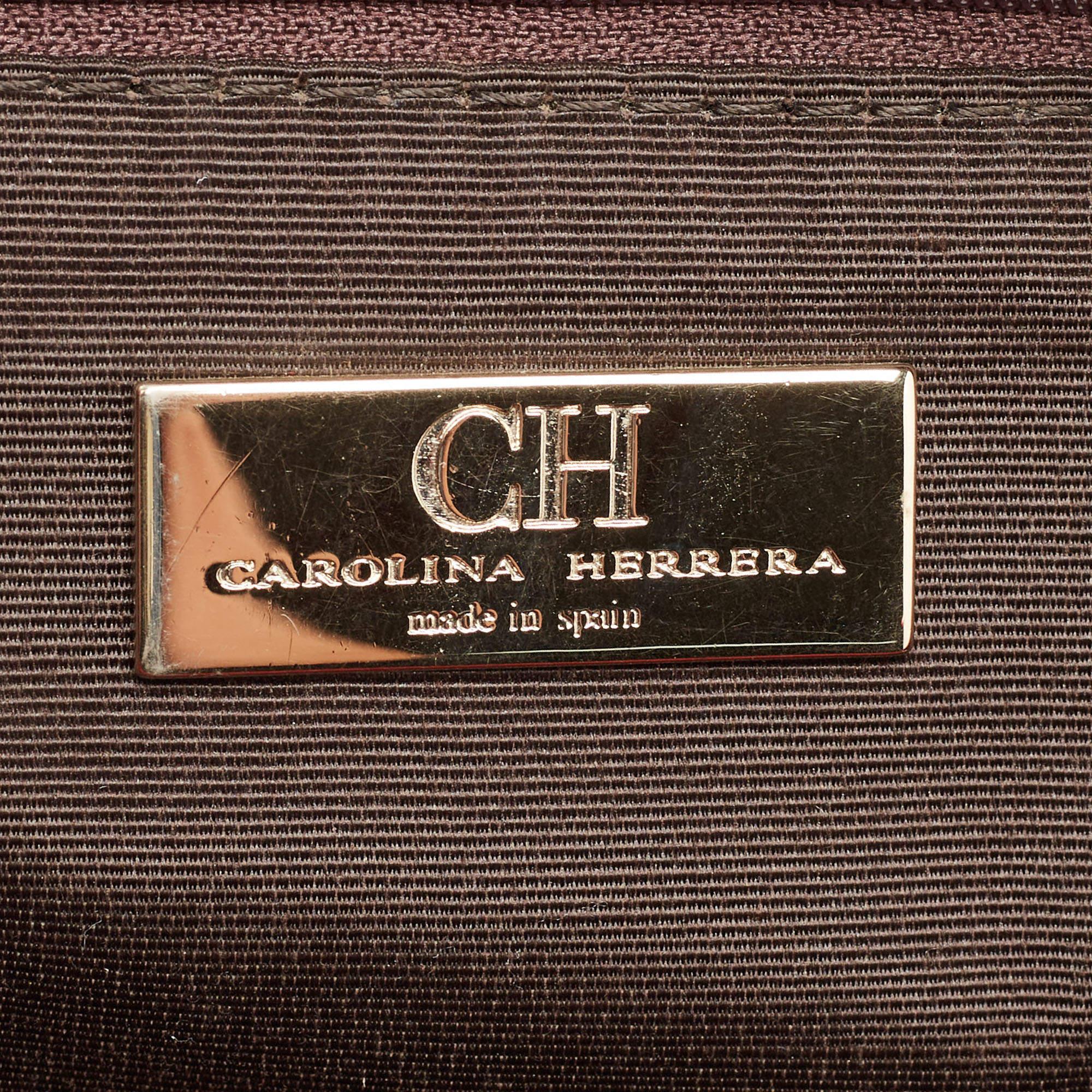 Carolina Herrera Red Monogram Embossed Leather Large Matteo Tote For Sale 4
