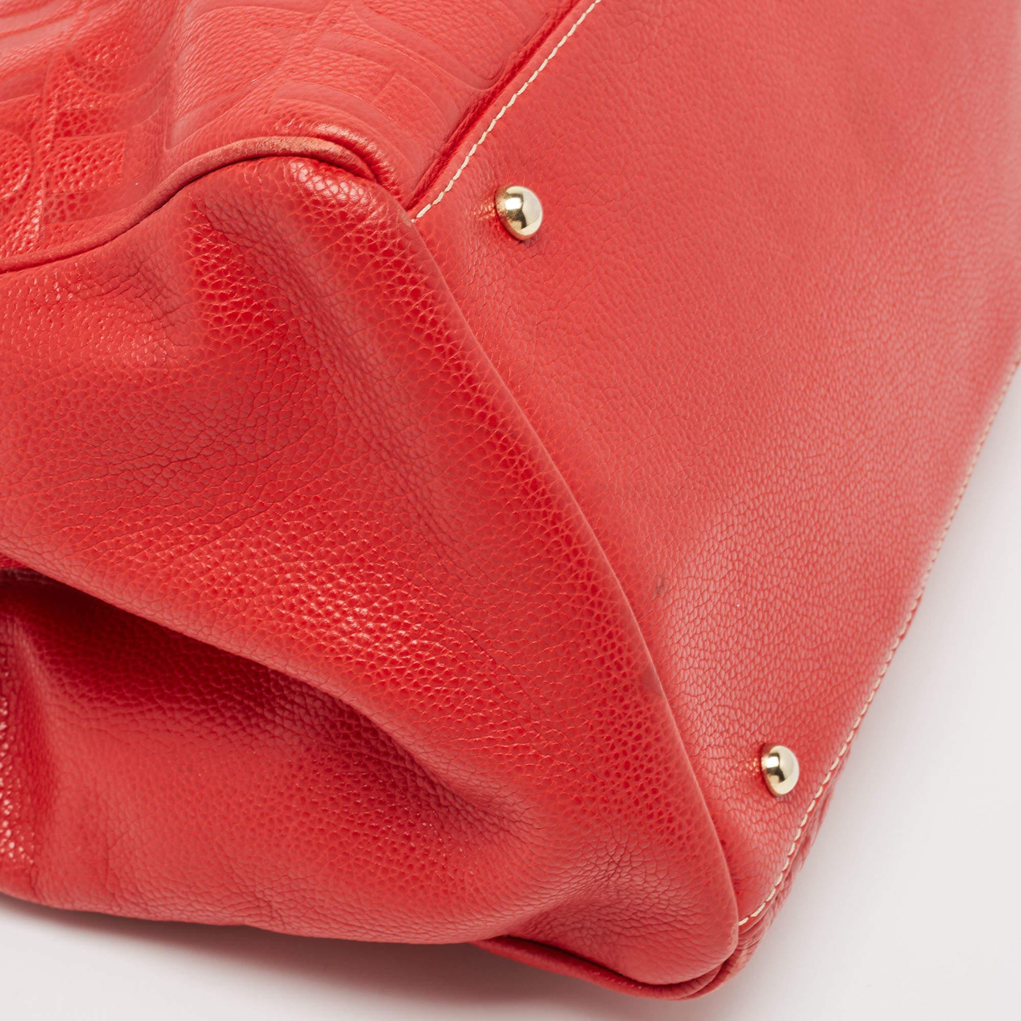 Carolina Herrera Red Monogram Embossed Leather Large Matteo Tote For Sale 5