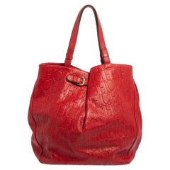 Carolina Herrera Red Monogram Embossed Leather Matryoshka Tote