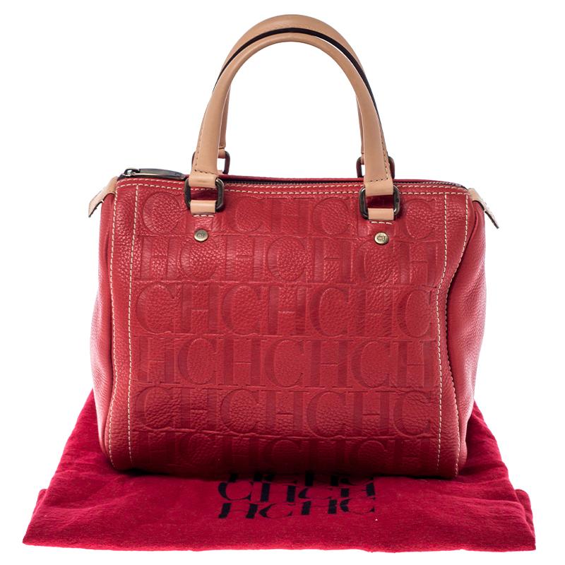 Carolina Herrera Red Monogram Leather Andy Boston Bag 4