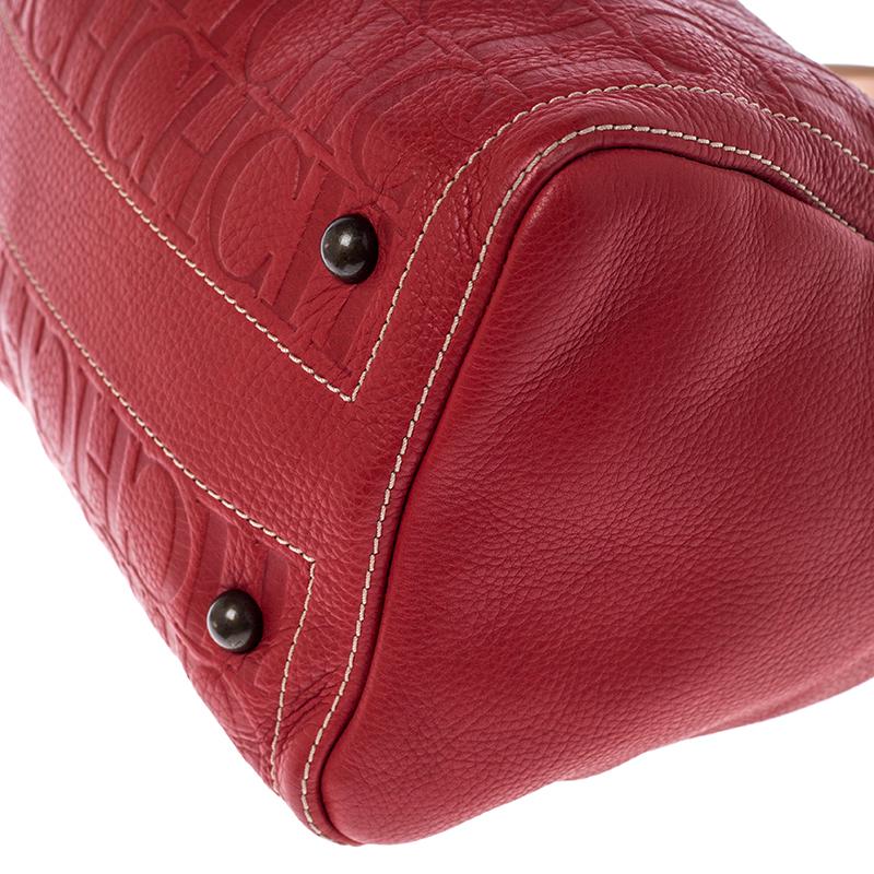 Women's Carolina Herrera Red Monogram Leather Andy Boston Bag