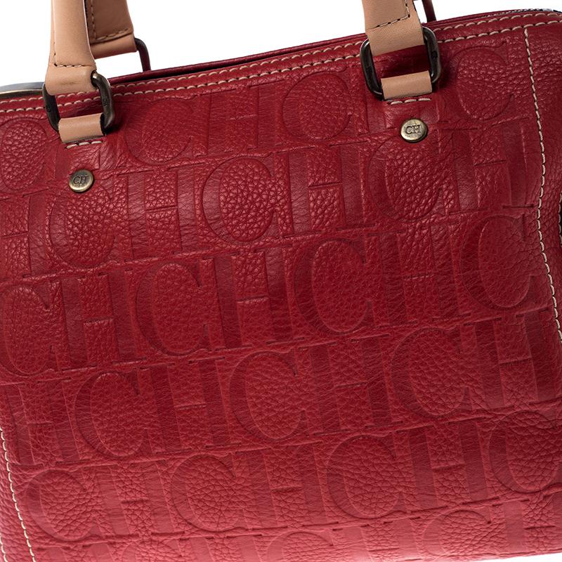 Carolina Herrera Red Monogram Leather Andy Boston Bag 1