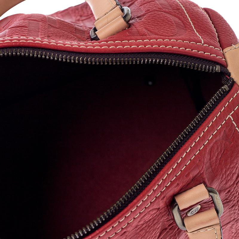 Carolina Herrera Red Monogram Leather Andy Boston Bag 2
