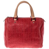 Carolina Herrera Andy White/Red Boston Handbag E2921