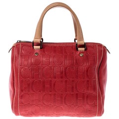 Carolina Herrera Red Monogram Leather Andy Boston Bag