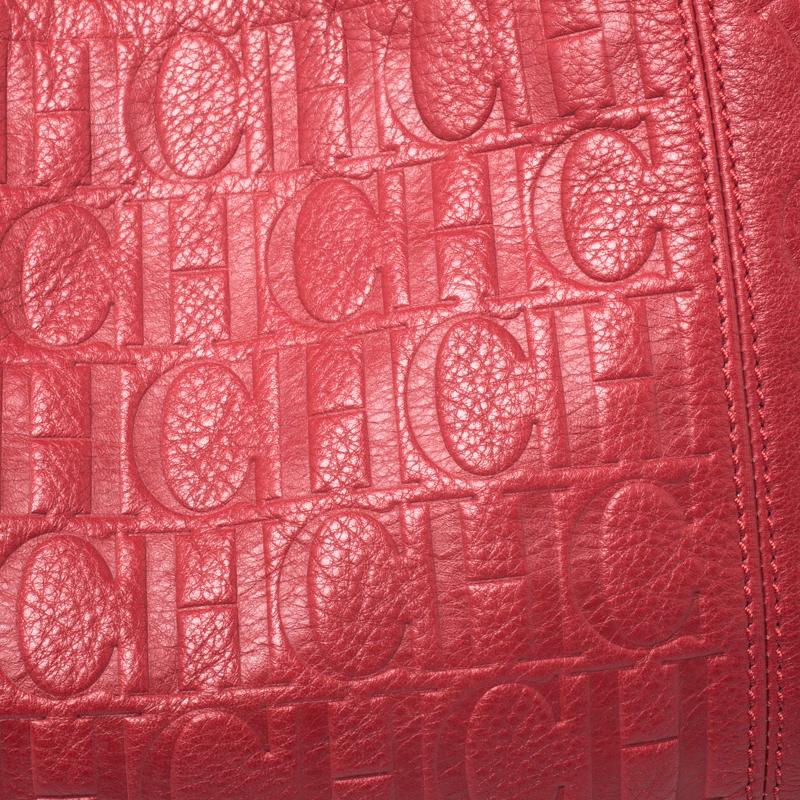 Carolina Herrera Red Monogram Leather Chain Hobo 5