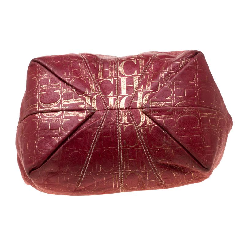 Carolina Herrera Red Monogram Leather Chain Shoulder Bag In Good Condition In Dubai, Al Qouz 2