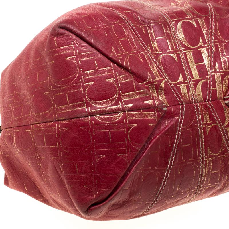 Women's Carolina Herrera Red Monogram Leather Chain Shoulder Bag