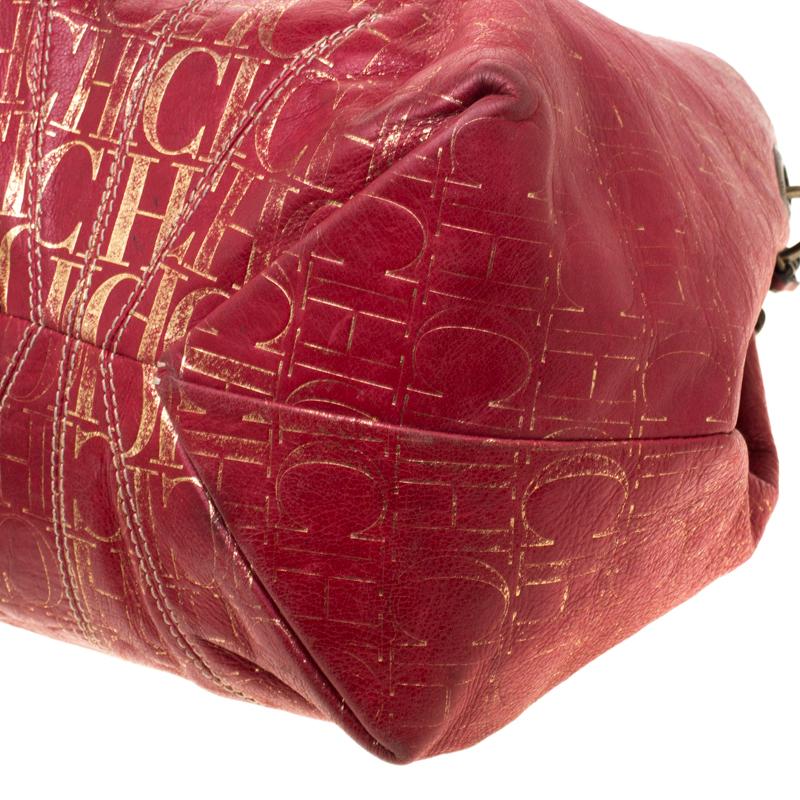 Carolina Herrera Red Monogram Leather Chain Shoulder Bag 1