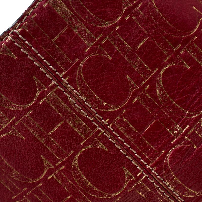 Carolina Herrera Red Monogram Leather Chain Shoulder Bag 2