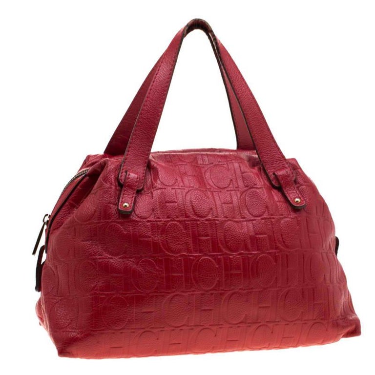 Carolina Herrera Red Monogram Leather Satchel For Sale at 1stDibs ...