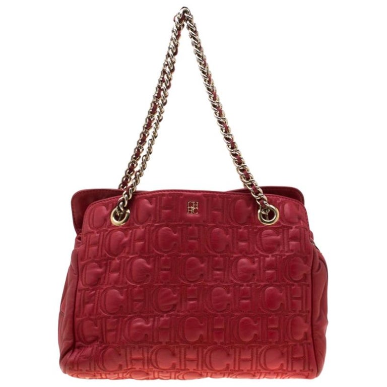 Carolina Herrera Red Monogram Leather Shoulder Bag For Sale at 1stDibs