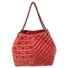 Carolina Herrera Red Quilted Monogram Coated Canvas Chain Tote