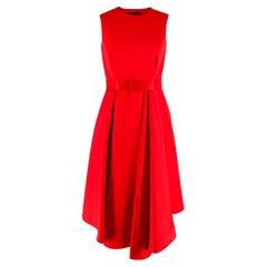 Carolina Herrera Red Satin Pleated Midi Dress