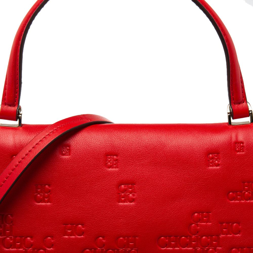 Carolina Herrera Red Signature Embossed Leather Camelot Top Handle Bag 3