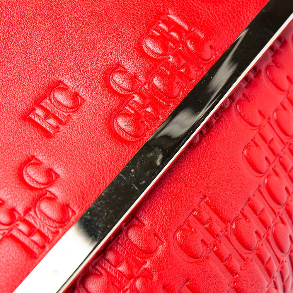 Carolina Herrera Red Signature Embossed Leather Camelot Top Handle Bag 4
