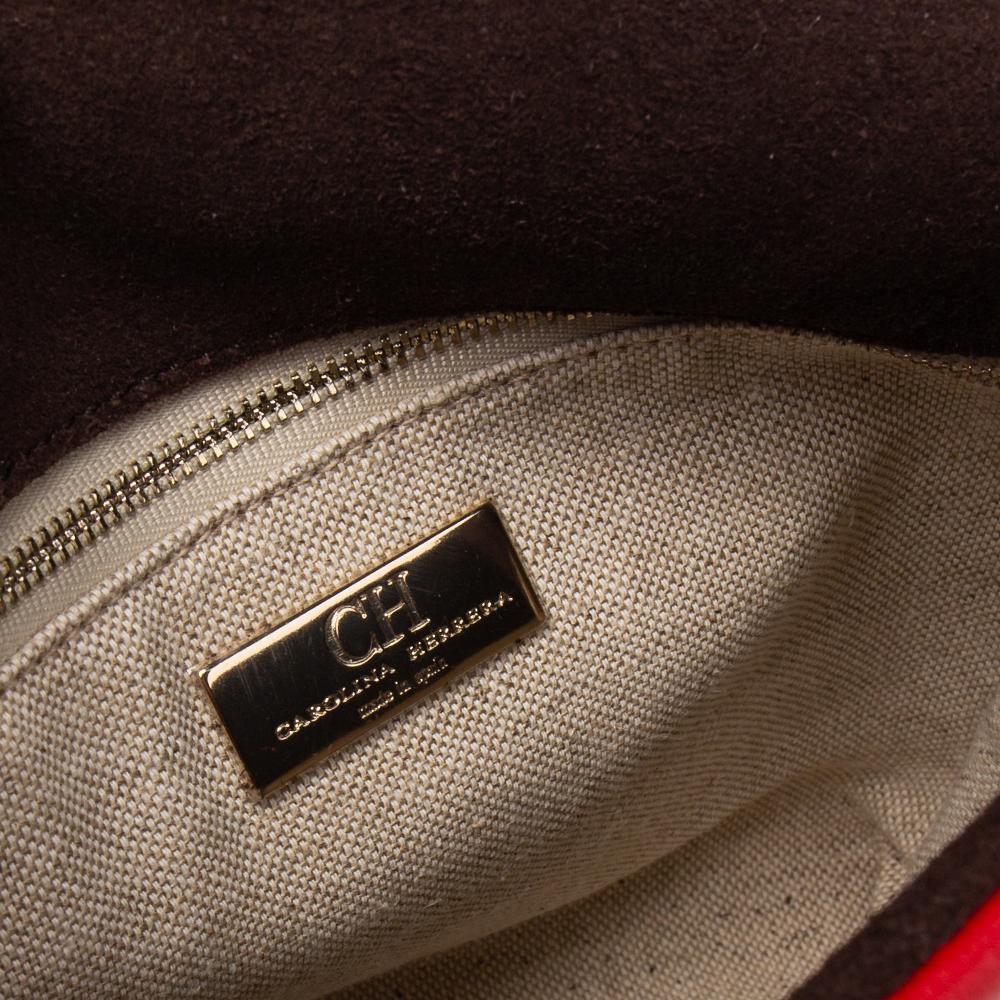 Carolina Herrera Red Signature Embossed Leather Camelot Top Handle Bag In Good Condition In Dubai, Al Qouz 2