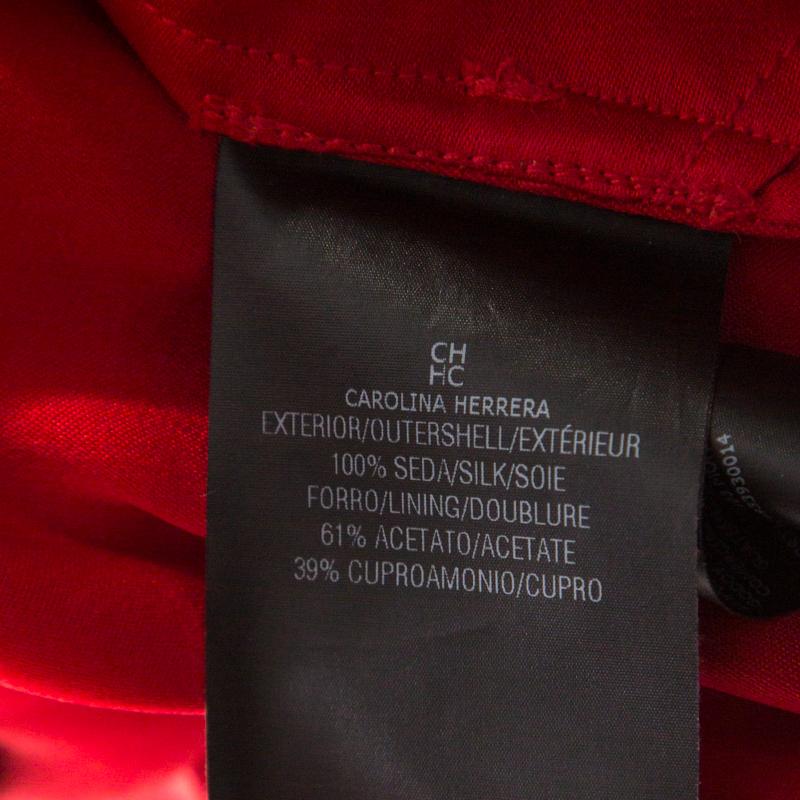 Carolina Herrera Red Silk Satin Contrast Belted Paper Bag Waist Maxi Skirt L In Good Condition In Dubai, Al Qouz 2