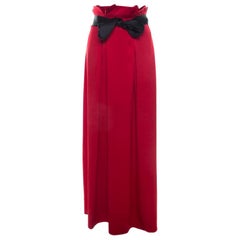 Carolina Herrera Red Silk Satin Contrast Belted Paper Bag Waist Maxi Skirt L